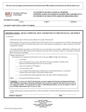 Fillable Online Fao Siu Selective Service Form Financial Aid Office