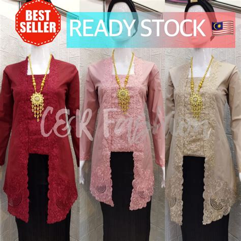 READY STOCK Kebaya Labuh Tunic Embroidery Kebaya Kota Bharu Panjang