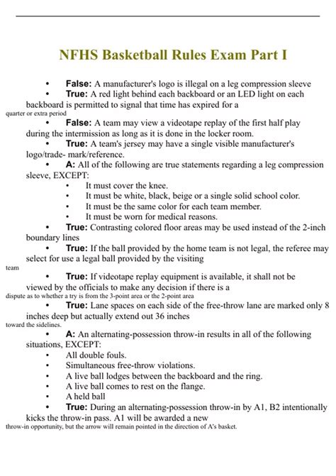 NFHS Basketball Rules Exam Part I Questions Answers 2023 A GRADED