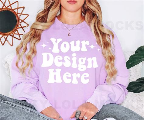 Comfort Colors 1566 Orchid Mockup Comfort Colors Sweatshirt Etsy