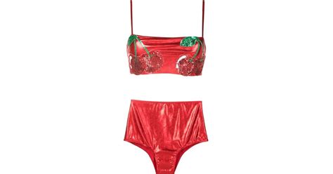 Brigitte Bardot Sequin Embellished Metallic Bikini In Red Lyst