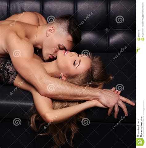 Beautiful Couple Gorgeous Blond Woman And Handsome Man Stock Photo Image Of Lingerie Girl