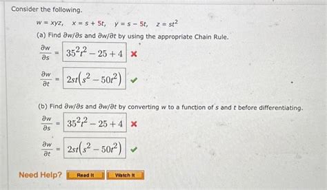 Solved Consider The Following W Xyz X S 5t Y S5t Z St2 A Chegg