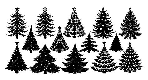 A Collection Of Christmas Tree Silhouettes Premium Ai Generated Vector