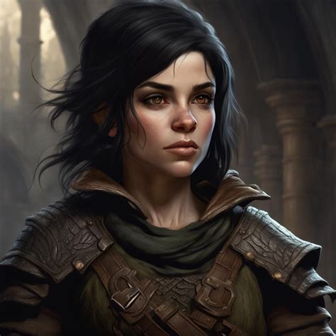 Female Halfling Rogue With Black Hair Pale Skin And Brown Eyes