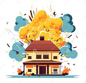 Explosion in a Two-story House with a Blast Cloud, Flying Debris, and ...