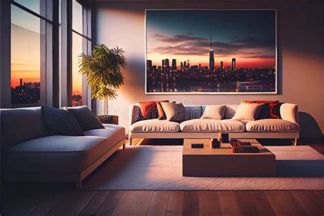 Luxury Modern Apartment with City Views Stock Illustration ...