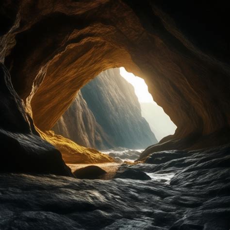 Uma caverna uma luz brilhando através dela e uma grande abertura no