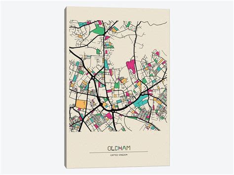 Oldham, England Map Canvas Artwork by Ayse Deniz Akerman | iCanvas