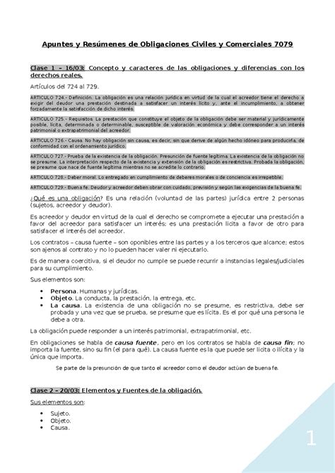 Resumen Obligaciones Apuntes y Resúmenes de Obligaciones Civiles y