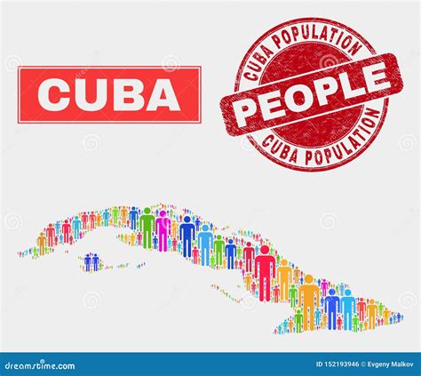 Cuba Map Population People and Corroded Seal Stock Vector ...