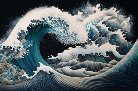 Premium AI Image | A painting of a wave with the words " the great wave ...