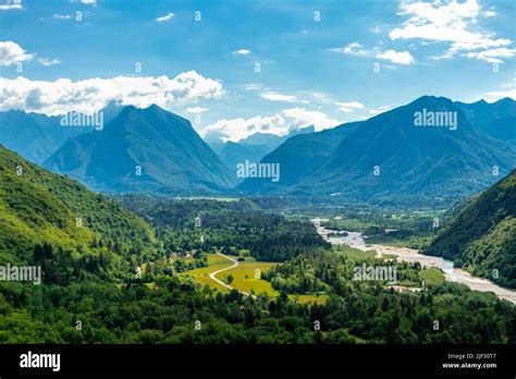 Hike To The Boka Waterfall In The Soca Valley Bovec Slovenia Stock