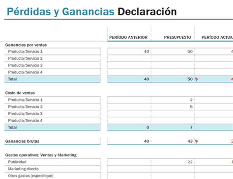 Plantilla De Estado De Ganancias Y Pérdidas En Excel Recursos Excel