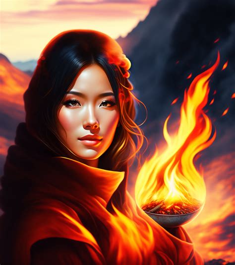 Lexica Anime Close Up Portrait Woman With Fire Magic Volcanic Landscape