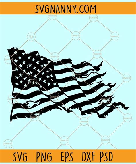 Waving tattered flag SVG, tattered American flag SVG, US flag PNG ...