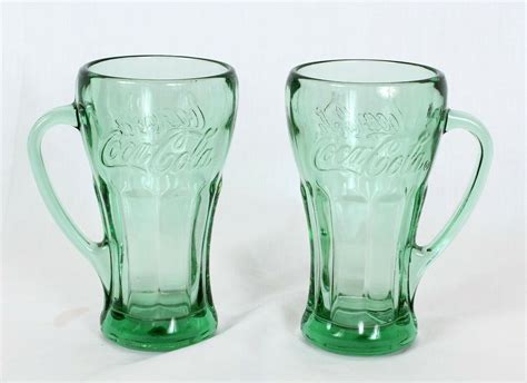 Vintage Coca Cola Mugs Heavy Green Glass Mugs W Handles Etsy Australia