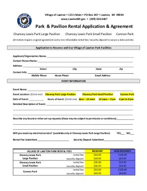 Fillable Online Park Pavilion Rental Application Agreement Fax