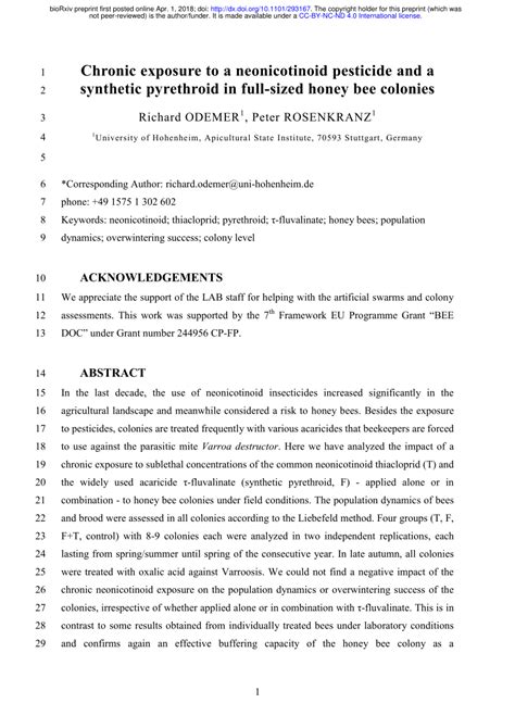 Pdf Chronic Exposure To A Neonicotinoid Pesticide And A Synthetic