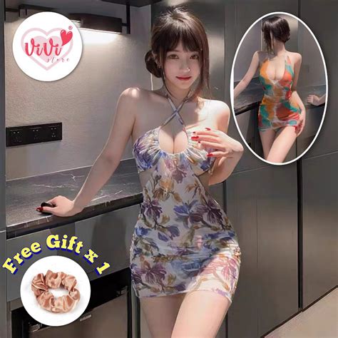 Vivi Sexy Lingerie Deep V Backless Hot Nightwear Dress For Women Baju Tidur Malam Wanita