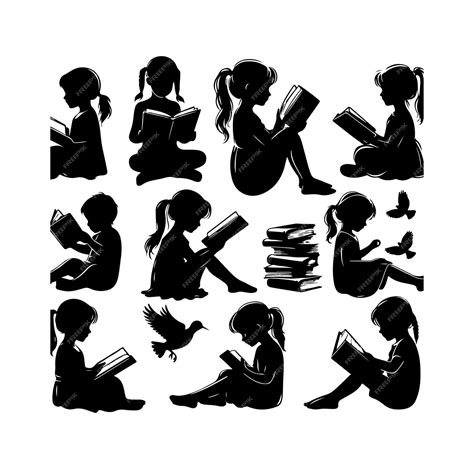 Premium Vector A Child Reading Book Vector Silhouette Vector