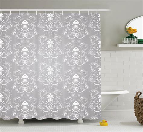 Grey Shower Curtain Antique Damask Royal Print For Bathroom Inches