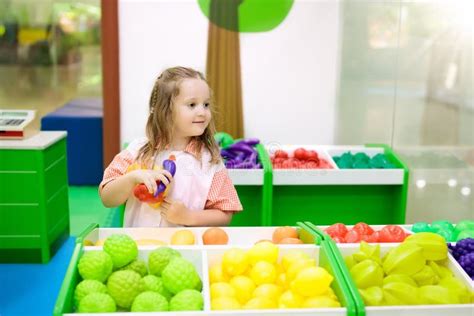 Kids Play at Toy Supermarket or Grocery Store. Stock Image - Image of ...