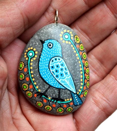 Hand Painted Stone Bird Pendant By Isassidelladriatico On Etsy