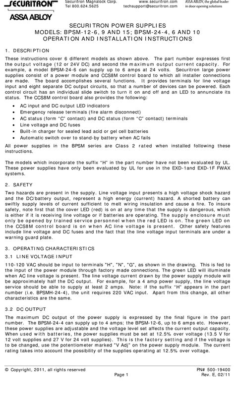 Assa Abloy Securitron Bpsm 12 6 Operation And Installation Instructions Manual Pdf Download