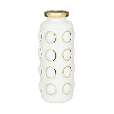 Litton Lane In White Ceramic Decorative Vase With Gold Circle