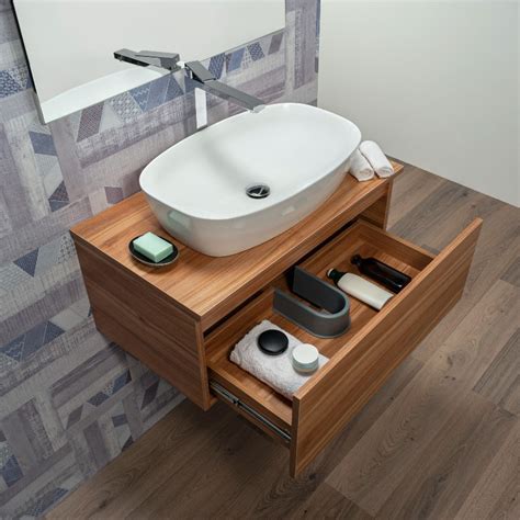 Mobile Bagno Teak Cm Sospeso Con Cassetto Per Lavabo Da Appoggio