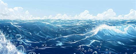 Cartoon Illustration of Ocean Waves Stock Image - Image of underwater ...