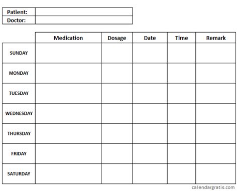 Excel Printable Medication List Template