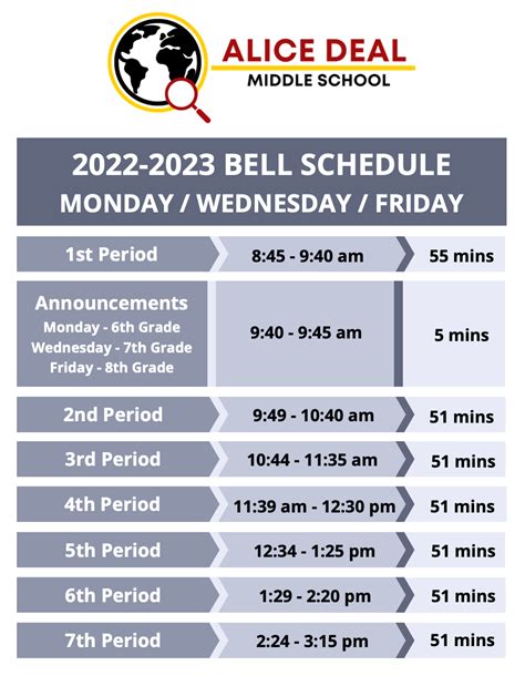 Deal Bell Schedules — Alice Deal Middle School