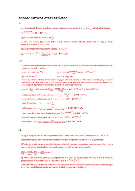 Ejercicios Resueltos Corriente Eléctrica Física II EJERCICIOS