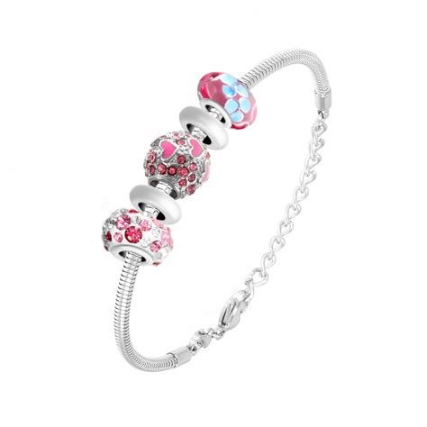 Bracelet De Charms Perles Roses Et Acier Socharm