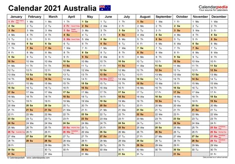 Australia Calendar 2021 Free Printable Pdf Templates