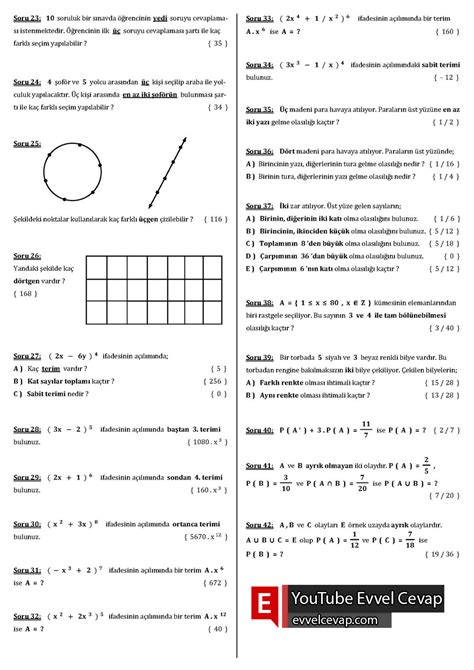 10 Sınıf Matematik 1 Dönem 1 Yazılı Soruları