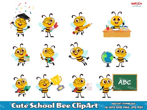 Cute School Bee ClipArt Graphic by HitToon · Creative Fabrica