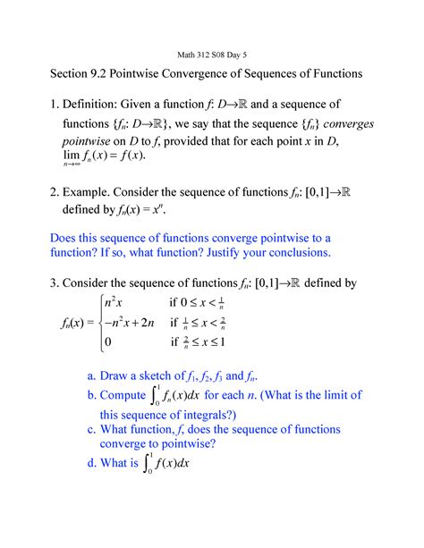 Math312S08Day5 Math 312 S08 Day 5 Section 9 Pointwise Convergence Of