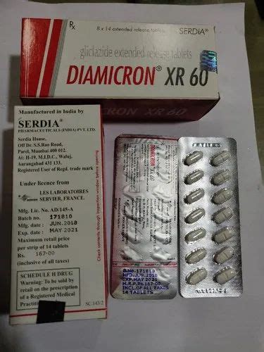 Diamicron 60 MG Tablet XR Packaging Type Strip Packaging Size 1 14