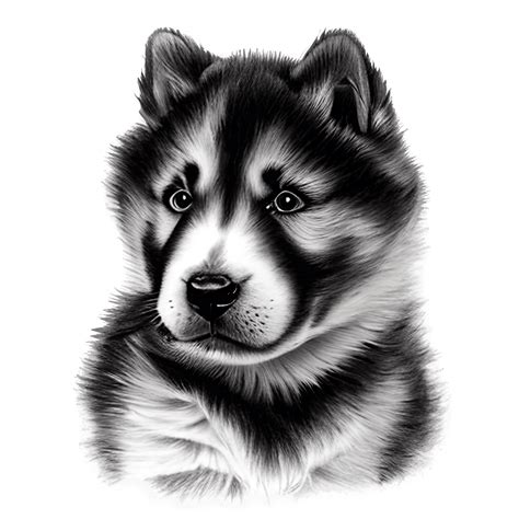 Dibujo De Retrato Hiperdetallado De Lindo Cachorro Peludo De Malamute