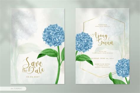 Faire Part De Mariage Moderne Double Face Avec Aquarelle De Fleur D