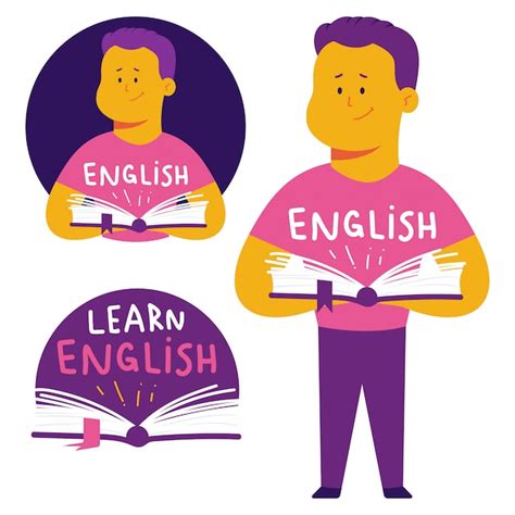 Aprenda la ilustración del concepto de idioma inglés con el hombre y el