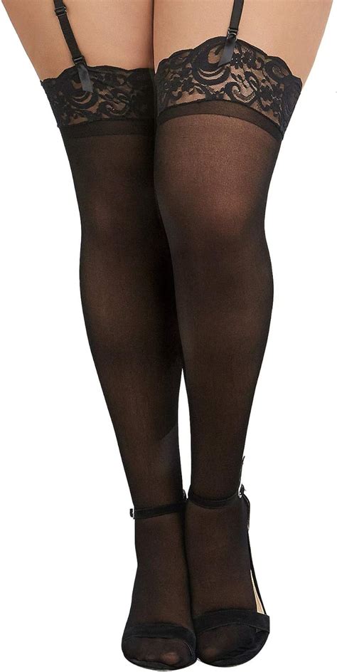 Dreamgirl Womens Plus Size Lace Top Sheer Thigh High Stockings Amazon