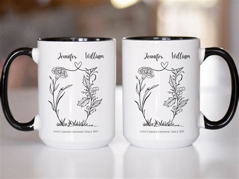 Couples Custom Birth Month Flower Mug Tfor Couples Birth Month