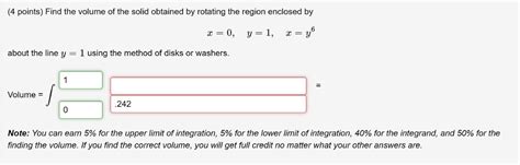 Solved Find The Volume Of The Solid Obtained By Rotating The