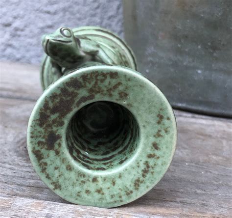 Vintage Ceramic Frog Candlestick Candle Holder Green Brown Etsy