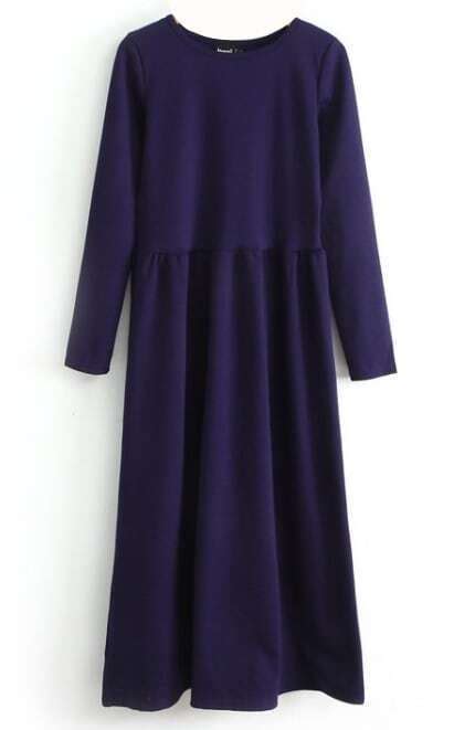 Blue Long Sleeve Elastic Pleated Dress Sheinsheinside