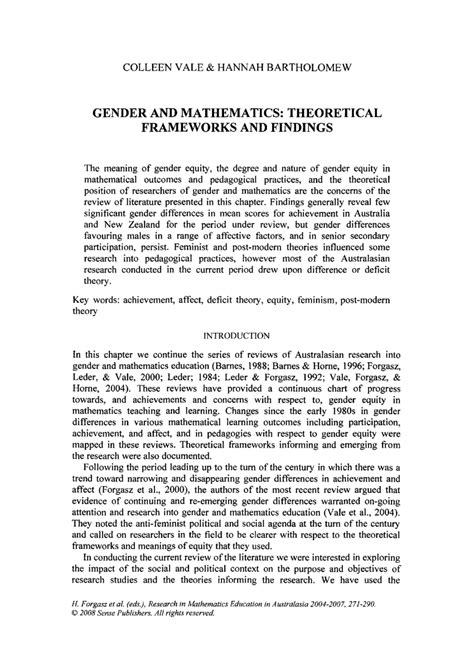 Pdf Gender And Mathematics Theoretical Frameworks And Findings